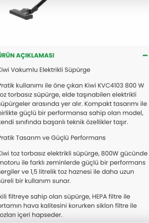 KİWİ ELEKTRİKLİ SÜPÜRGE